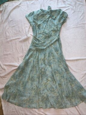 Light Blue Floral Tie-Neck Maxi Dress with Soft Drape